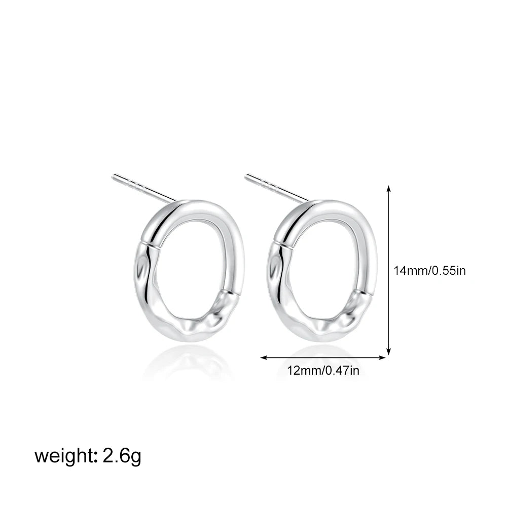 Geometric Stainless Steel Gold Sliver Color Bilayer Stud Earring for Women Irregular Metal Texture Fashion Jewelry Gift