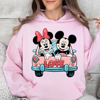 Mickey Minnie Disney Mouse Love Car Print Hoodie for Women Sports Sweatshirt Casual Tops Loose Clothing