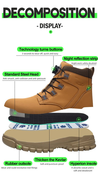 Waterproof Safety Boots Men Indestructible Steel Toe Work Boots Anti-smash Stab-resistant Safety Shoes Biker Botas Para Hombre