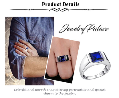 JewelryPalace Natural Smoky Quartz Created Ruby Sapphire Simulated Emerald 925 Sterling Silver Ring for Men Gemstone Jewelry