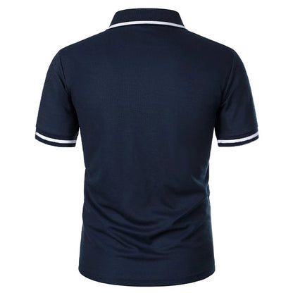 New Men's Short Sleeve Polo Shirts Solid Color Casual T-shirt Summer Trendy Breathable Loose Basic Splice Top Pockets Men Shirts