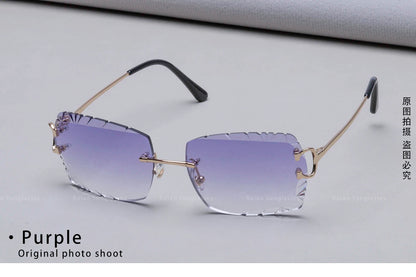 Ruiao Luxury high quality rimless diamond cut nylon lens UV400 Sunglasses fashion square metal legs glasses for men women