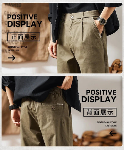 2025 New in Men's Straight Pant Elastic Waist Chino Trouser Cargo Male Regular Fit Cotton Stretch Spring Casual Korean Golf Wear