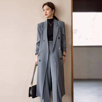 Long Trench Coat Women Office Lady Elegant Double Breasted Blazer Jacket Streetwear Overcoats Korean Harajuku Casual Windbreaker