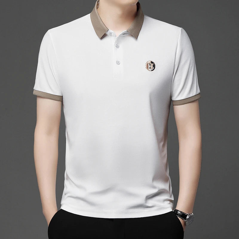 2024 Men's New Embroidered Cotton Business Leisure Short Sleeved POLO Shirt Fashion Short Sleeved Comfortable and Breathable Top