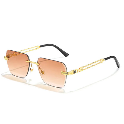 Caterside Rimless Pilot Sunglasses Men Square Metal Frame Women Glasses Travel Party Business UV400 Eyewear Choice for Gifts