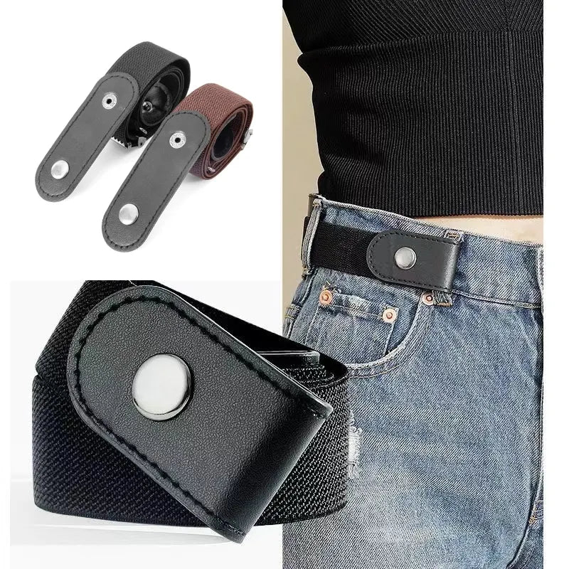 New Adjustable Belts Women Buckle-Free Waist Jeans Pants Stretch Elastic Waist Men Canvas Belt Lazy Invisible Seamless Belt