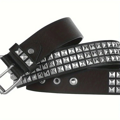 Punk style rivet belt set, equipped with stainless steel square buckle, PU panel material, male and female pyramid rivet decorat