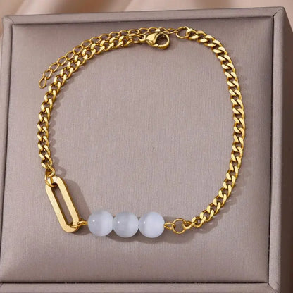 Anklets for Women Summer Beach Accessories Stainless Steel Imitation Pearl Chain Anklet Gold Color Leg Bracelets Bodychain Gifts