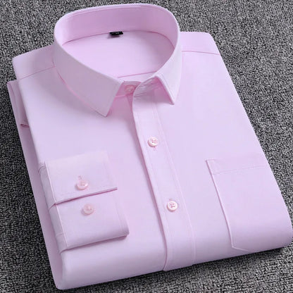 New Men's Dress Shirt Fashion With Left pocket No ironing Wrinkle Resistant Classic Solid Color Business Formal Social Shirt 5XL