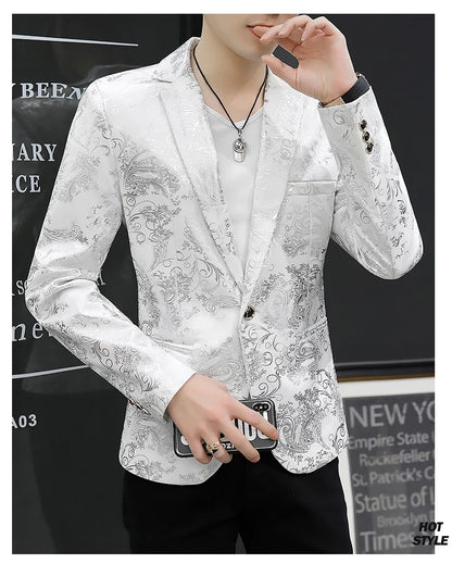 2025 New Men's Blazer Fashion Casual Boutique Business Bronzing Design Evening Dress Suit / Male Slim Fit Blazers Jacket Coat