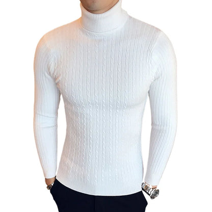 Men's Slim Fit Turtleneck Sweater Casual Twist Patterned Pullover Knitted Sweaters Autumn Outdoor Streetwear Warm Sweaters Men