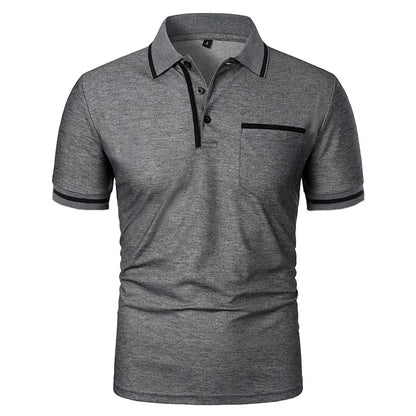 New Men's Short Sleeve Polo Shirts Solid Color Casual T-shirt Summer Trendy Breathable Loose Basic Splice Top Pockets Men Shirts