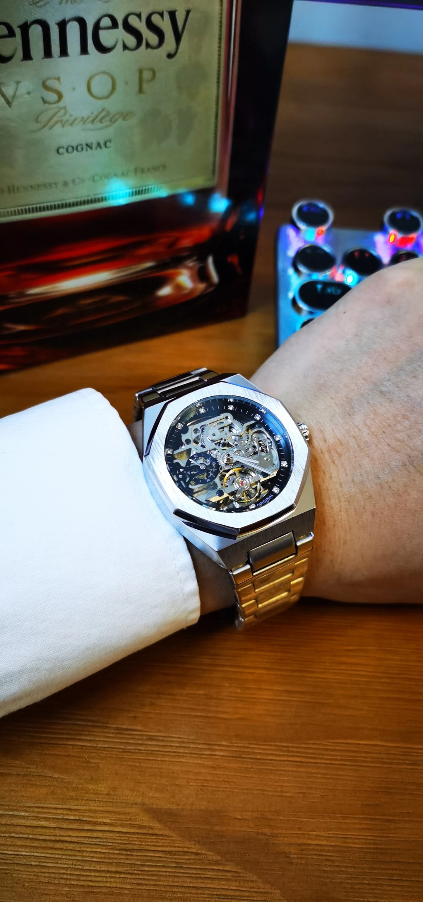 Forsining Silver Automatic Watch Men 3D Diamond Dial Irregular Tourbillon Skeleton Mechanical Wristwatches Luminous Hands Clock