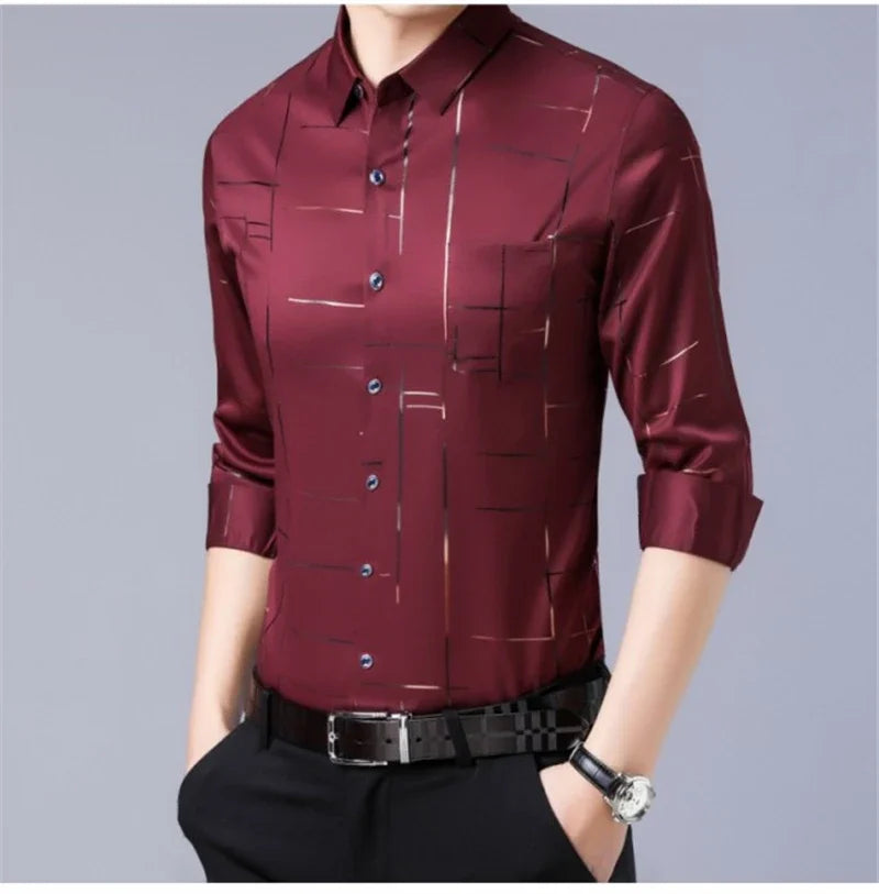 Men's Casual and Fashionable Long Sleeved Printed Shirt, Non Ironing and Wrinkle Resistant Business Top