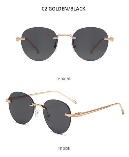 The new frameless and stylishly minimalist sunglasses are versatile with a golden metal frame.