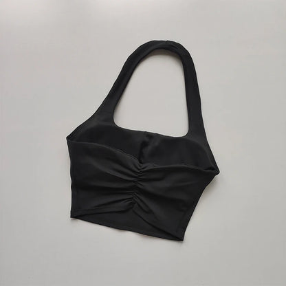 Summer New Sexy Hanging Neck with Chest Pads, Beautiful Back Sports Bra, Women's Light Luxury Fashion, Unique Pleated Sports Bra