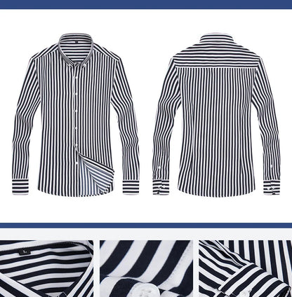 M-5XL 2023 Autumn New Men's Striped Shirt Solid Casual Long Sleeve Slim Fit Korean Edition Business Formal Laydown Shirt