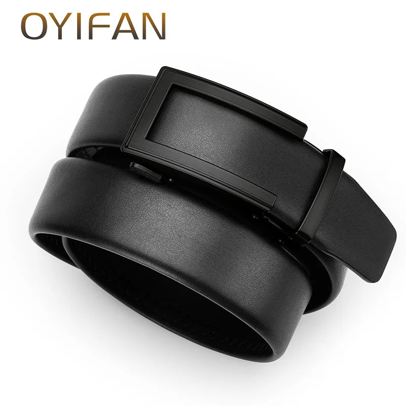 OYIFAN fashion men genuine leather belt automatic buckle adjustable ratchet belt jeans belt formal belt