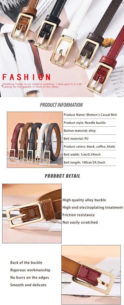 Women's Belt Minimalist Trendy Thin Belt High End Authentic Casual Versatile Needle Button Belt with Skirts Jeans Lady Belts New