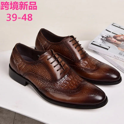 Men casual shoes Brock Oxford retro crocodile leather men formal spring and autumn 2022 new 's for