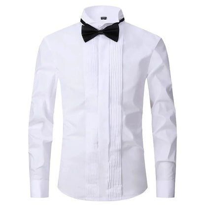 M~6XL Men's French Cuff Dress Shirt White Long Sleeve Social Male Shirts Regular Fit Party Dinner Wedding Cufflinks Formal Shirt