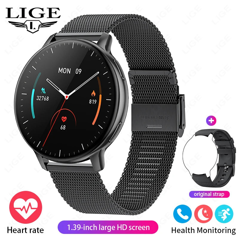 LIGE Bluetooth Call Smart Watch Women Custom Dial Steel Watches Men Sports Fitness Tracker Heart Rate Smartwatch For Android IOS