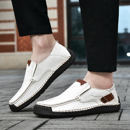 Handmade Leather Men Shoes Casual Comfortable Slip On Loafers Men Leather Shoes Flats Moccasins Walking Shoes Dropshipping