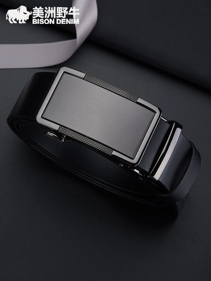 BISON DENIME Male Belts  Automatic Alloy Buckle Business Casual Men Waist Strap Fashion Cow Genuine Leather Belt Free Shipping