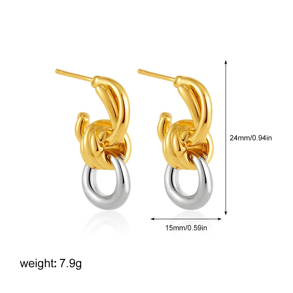 Geometric Stainless Steel Gold Sliver Color Bilayer Stud Earring for Women Irregular Metal Texture Fashion Jewelry Gift