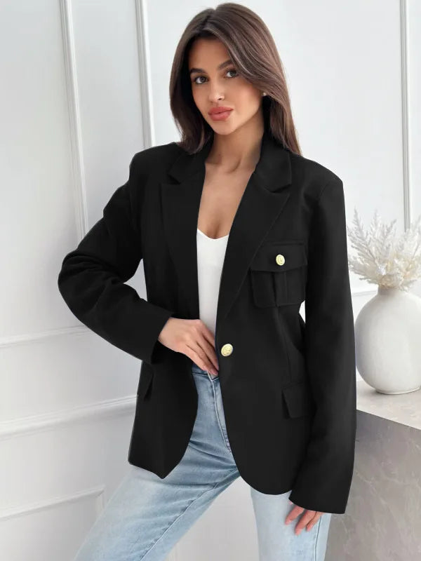 Women's Long-sleeved Double-breasted Solid Color Suit Jacket