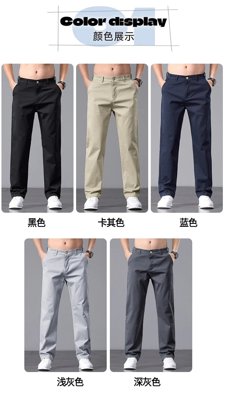 2025 Stretch Men Pants Straight Fit Cotton Golf Trouser Male Spring Summer Formal Dress Office Work Casual Black Navy Blue Khaki