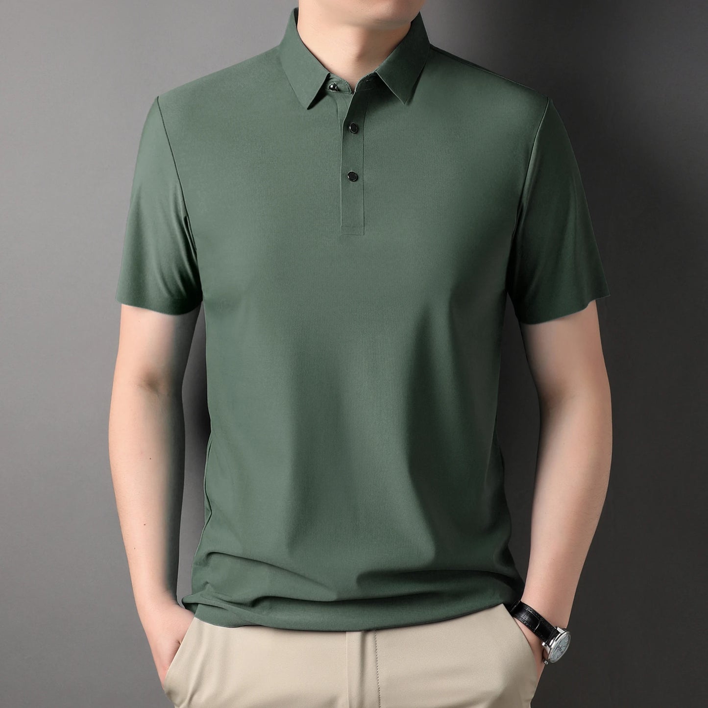 Premium ice silk breathable short-sleeved T-shirt men's lapel summer luxury top brand embroidered POLO shirt casual men's wear