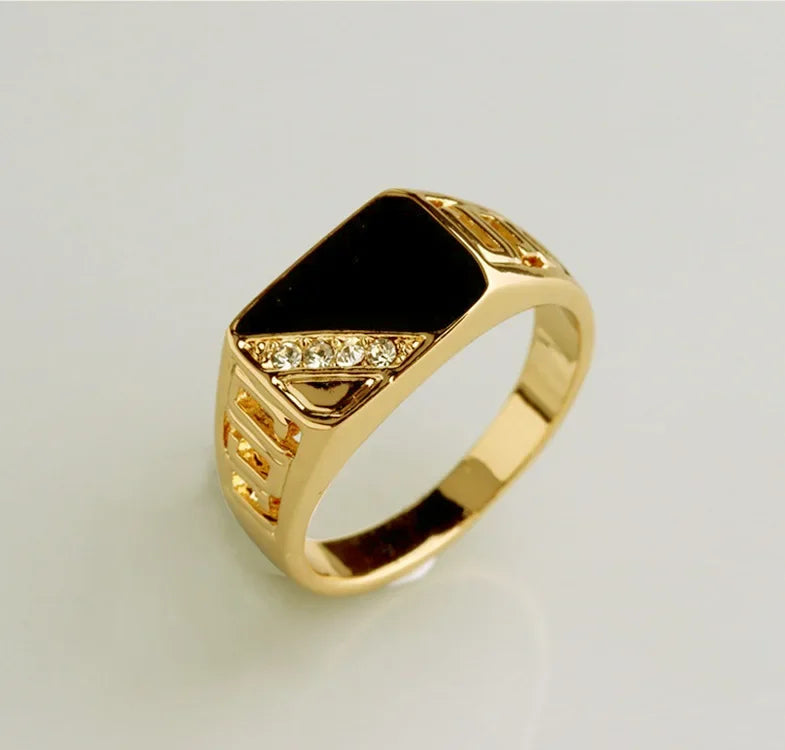 Classic Size 7-12 Good Quality Men Rhineston Jewelry Gold/Silver-Color Black Enamel Male Finger Titanium Stainless Ring