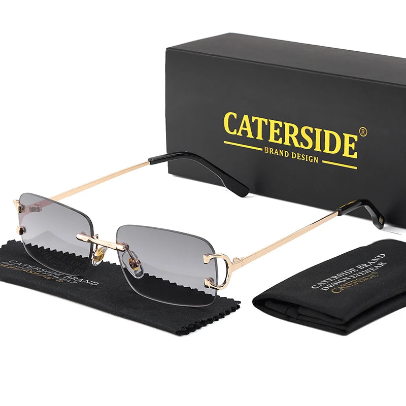 CATERSIDE Rectangular Sunglasses Men Rimless White Copper Small Square Sun Glasses For Women Gradient Lens Outdoor Eyewear UV400