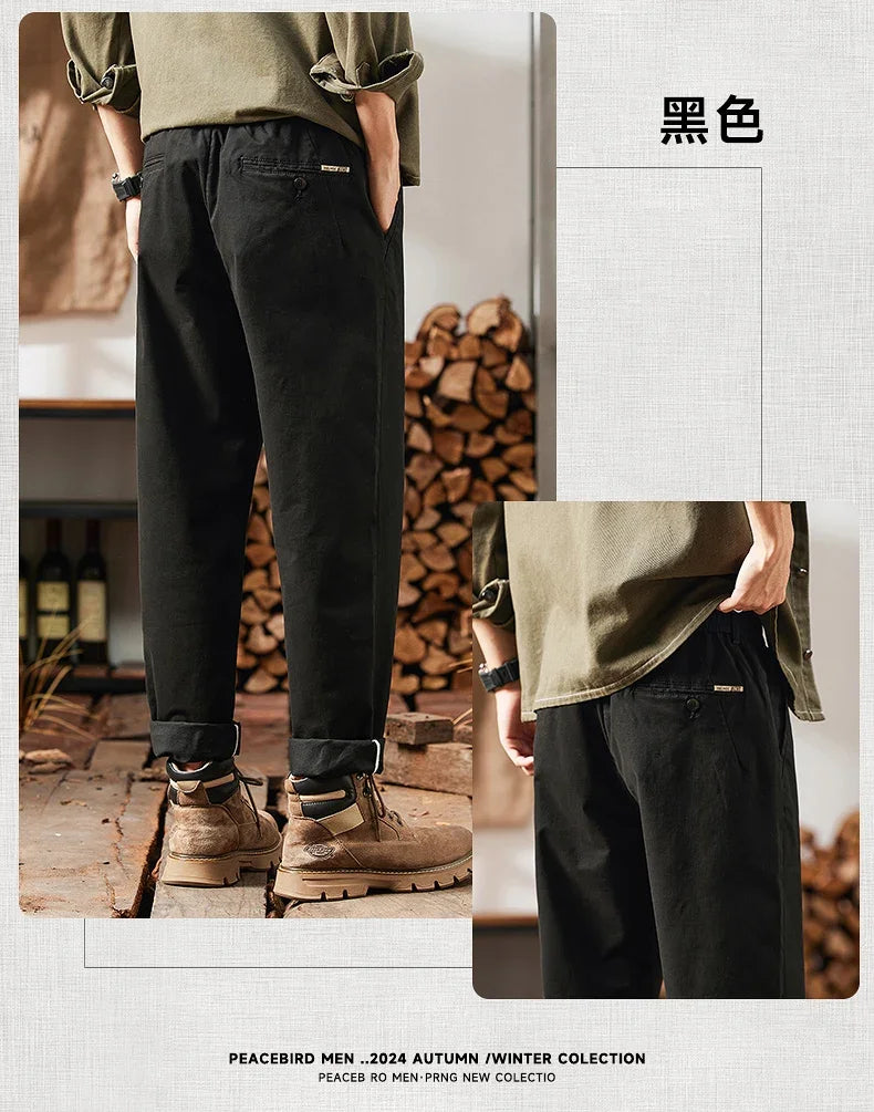 2025 New in Men's Straight Pant Elastic Waist Chino Trouser Cargo Male Regular Fit Cotton Stretch Spring Casual Korean Golf Wear