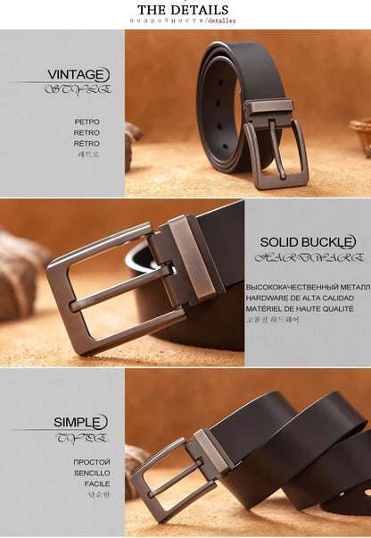 Cowhide Genuine Leather Belts for Men Male Pin Buckle Jeans Waist Belt Mens Black Brown Commuter business Belt Ceinture Homme