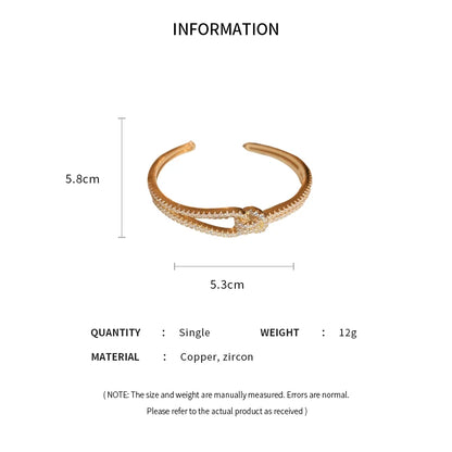 Exquisite Full Zircon Cuff Bracelets Gold Plating Copper Knot Opening Bracelet Minimalist Women's Bangle For Wedding Party