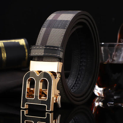 High Quality 3.4cm Business Men Belt Luxury Brand Designer famous canvas Leather Belts for men Jeans Strap Male Buckle belt