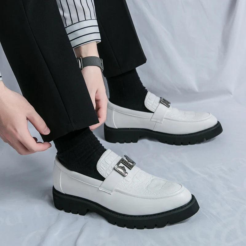 White Loafers Mens Party and Business Loafers Thick Soled Men Dress Platform Shoes Comfortable Slip-On Fashion New Casual Shoes