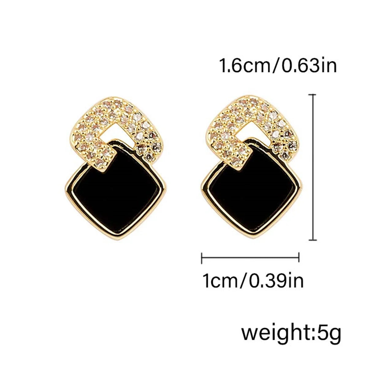 Black Color Love Heart Bowknot Stud Earrings For Women Elegant Geometric Hollow Square Zircon Earrings Wedding Party Jewelry