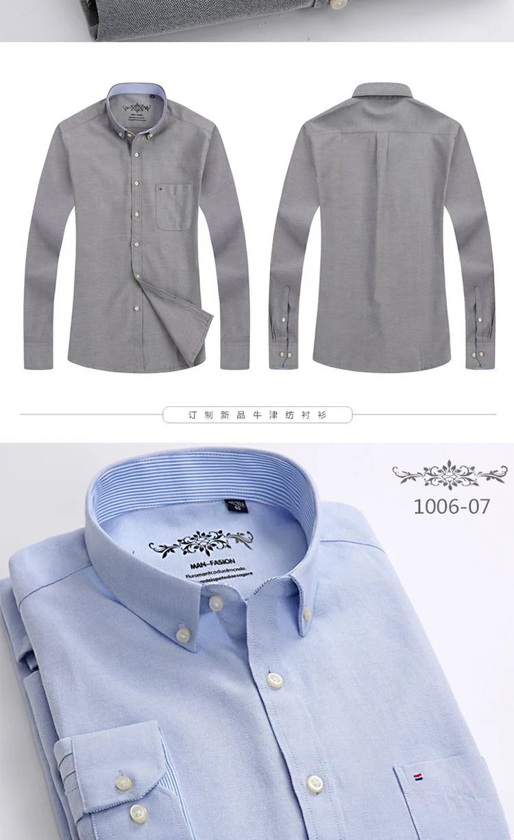 New in shirt Cotton long-sleeve shirts for men slim fit formal plain tops single pocket solid color office tops fashion clothes