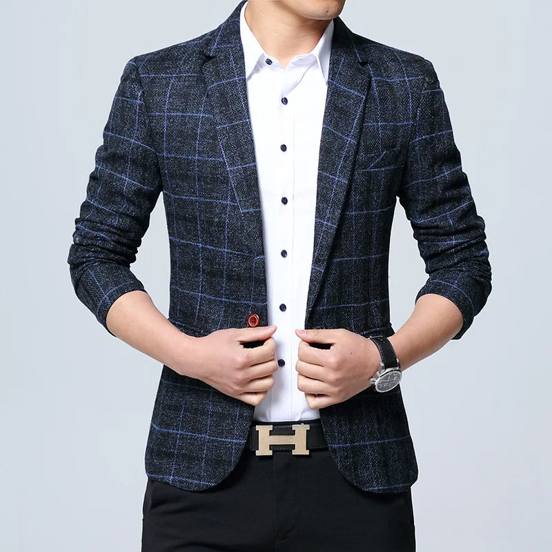 New Men Blazers 5XL Spring British Style Plaid Male Slim Fat Business Casual Blazer Coat Men Suit Jacket Men Blazer Slim Fit