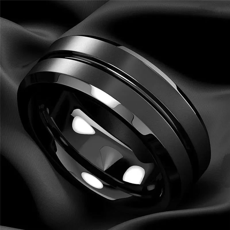 8mm Stainless Steel Men Rings Wholesale Black Groove Matte Wedding Engagement Party Gift Anniversary Rings For Women Jewelry