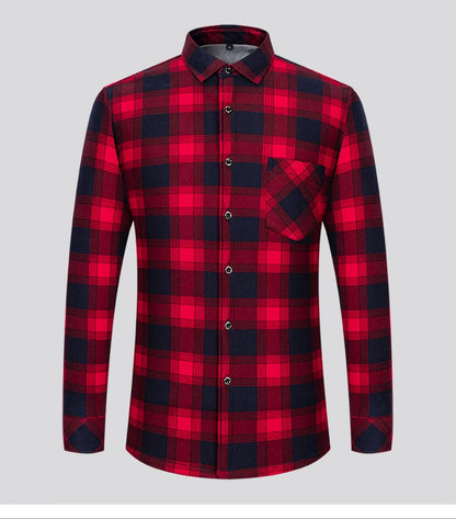 Autumn Winter Thicken Fleece Shirt Men Business Plaid Shirt Long Sleeve Warm Clothes Turn Down Collar Button Up Shirts Classic