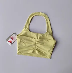 Summer New Sexy Hanging Neck with Chest Pads, Beautiful Back Sports Bra, Women's Light Luxury Fashion, Unique Pleated Sports Bra