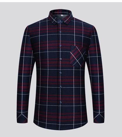 Autumn Winter Thicken Fleece Shirt Men Business Plaid Shirt Long Sleeve Warm Clothes Turn Down Collar Button Up Shirts Classic