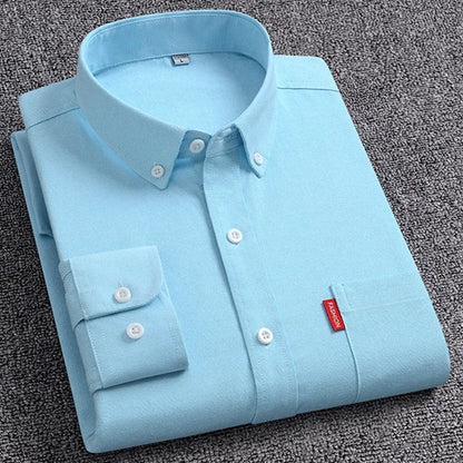 Men's Oxford Long Sleeve Shirts 100% Cotton Solid Color Turn Down Collar Regular Fit Daily Men Clothing Easy Care Shirts For Man