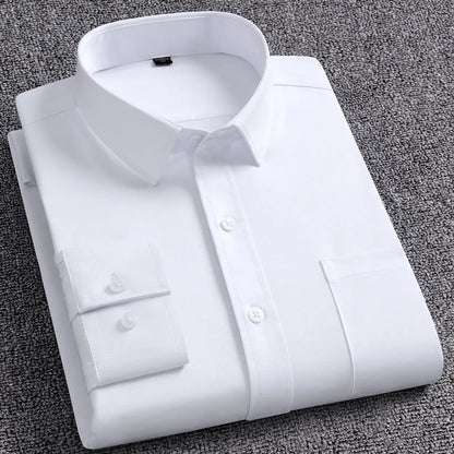 New Men's Dress Shirt Fashion With Left pocket No ironing Wrinkle Resistant Classic Solid Color Business Formal Social Shirt 5XL