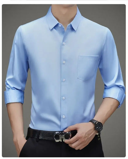 100% Mulberry Silk Shirt Men High Quality Long Sleeve Pocket High-end Business Casual Elastic Anti-wrinkle Non-iron Mens Shirts